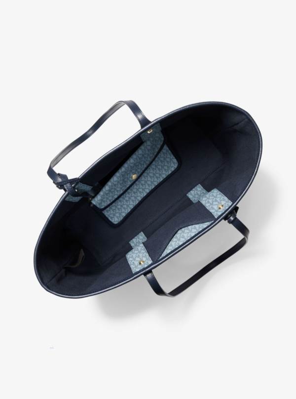 Damske Prenosná Taška Michael Kors Eva Large Logo Stripe Modre Námornícka Modrá - Kabelky Michael Kors Akcia | LTCRE-3917